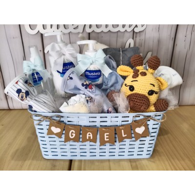 Cesta para Bebé Personalizada con Peluche Crochet | Mustela o Nenuco