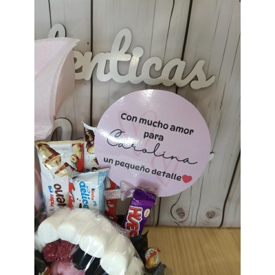 Cesta de Dulces Personalizada con Vino Frizzante y Chuches  Regalo Original