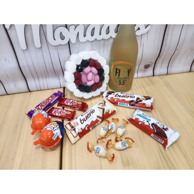 Cesta de Dulces Personalizada con Vino Frizzante y Chuches  Regalo Original