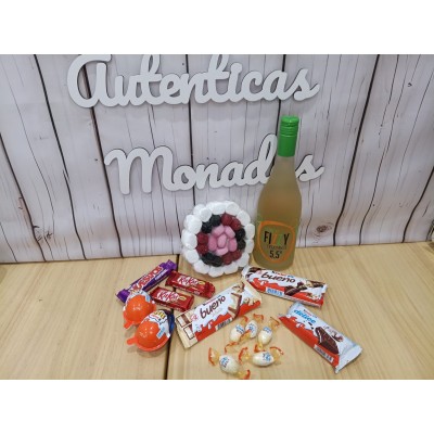 Cesta de Dulces Personalizada con Vino Frizzante y Chuches  Regalo Original