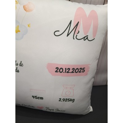 Cojín natalicio personalizado jirafa rosa – Regalo nacimiento niña