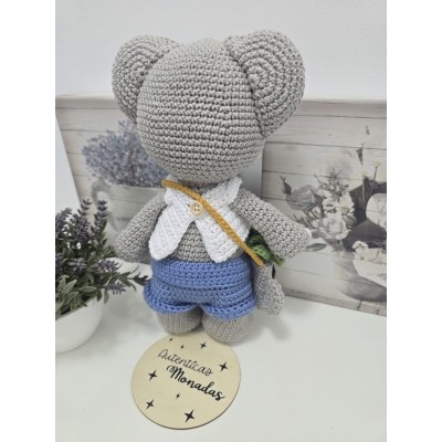 Koala crochet hecho a mano para bebé con bolsito  Amigurumi artesanal