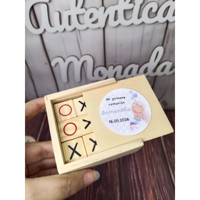 Tres en raya de madera personalizado | Regalo infantil para eventos