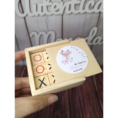 Tres en raya de madera personalizado | Regalo infantil para eventos