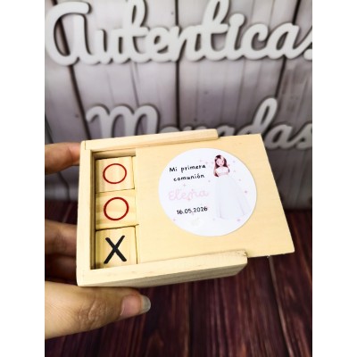 Tres en raya de madera personalizado | Regalo infantil para eventos