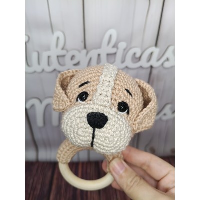 Mordedor Sonajero Perro de Crochet Hecho a Mano – Regalo bebé suave y Seguro
