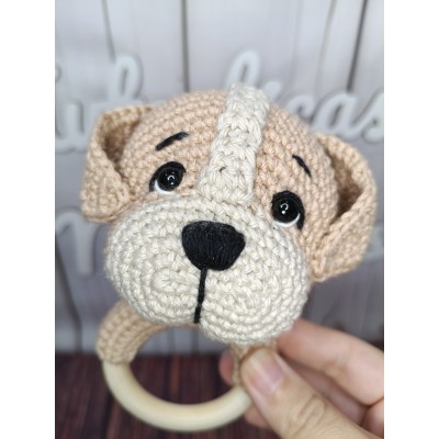 Mordedor Sonajero Perro de Crochet Hecho a Mano – Regalo bebé suave y Seguro