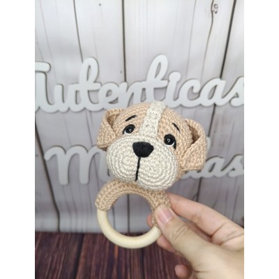 Mordedor Sonajero Perro de Crochet Hecho a Mano – Regalo bebé suave y Seguro
