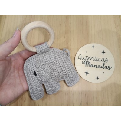 Mordedor Elefante de Crochet Hecho a Mano –Regalo bebé suave y Natural