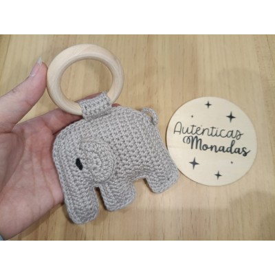 Mordedor Elefante de Crochet Hecho a Mano –Regalo bebé suave y Natural