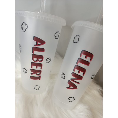 Pack Vasos de Cine San Valentín Personalizados  Con Pajita y Diseño Palomitas