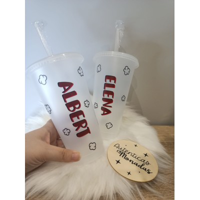Pack Vasos de Cine San Valentín Personalizados  Con Pajita y Diseño Palomitas