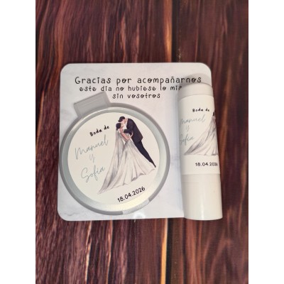 Conjunto bálsamo labial aloe vera y espejo personalizado – Regalo para eventos