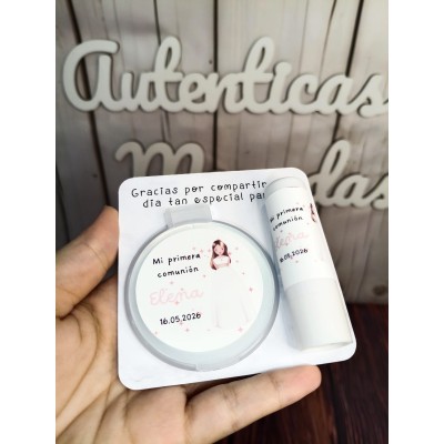 Conjunto bálsamo labial aloe vera y espejo personalizado – Regalo para eventos