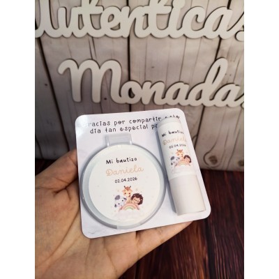 Conjunto bálsamo labial aloe vera y espejo personalizado – Regalo para eventos