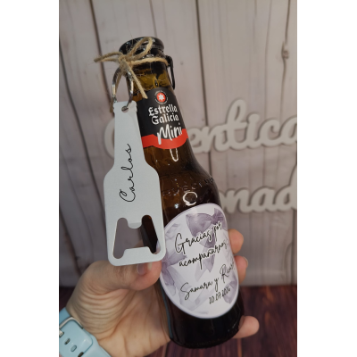 Cerveza mini Estrella Galicia con abridor personalizado – Regalo para eventos hombres