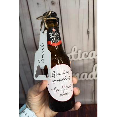 Cerveza mini Estrella Galicia con abridor personalizado – Regalo para eventos hombres