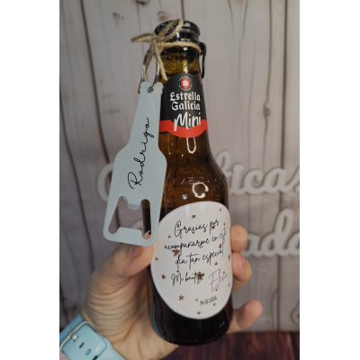 Cerveza mini Estrella Galicia con abridor personalizado – Regalo para eventos hombres
