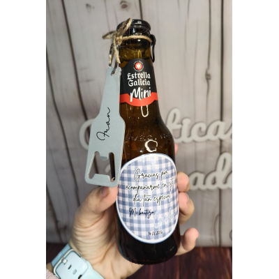 Cerveza mini Estrella Galicia con abridor personalizado – Regalo para eventos hombres