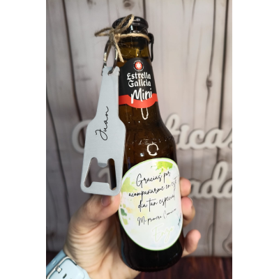 Cerveza mini Estrella Galicia con abridor personalizado – Regalo para eventos hombres