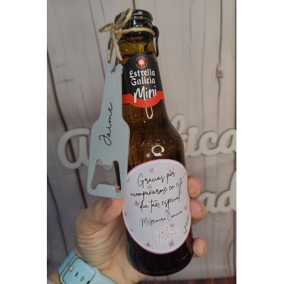 Cerveza mini Estrella Galicia con abridor personalizado – Regalo para eventos hombres