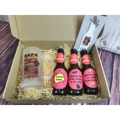 Caja Regalo Día del Padre Superhéroe con Jarra, Abridor y Cervezas Personalizadas|Regalo original Dia del Padre