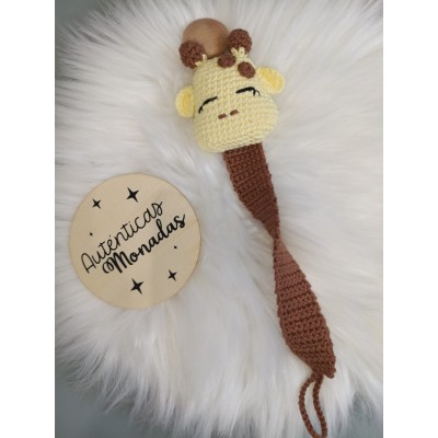 Chupetero de jirafa para bebé hecho a mano en crochet  Sujeta chupete personalizado