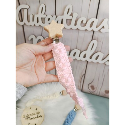 Chupetero personalizado para bebé hecho a mano en crochet | Color y pinza a elegir