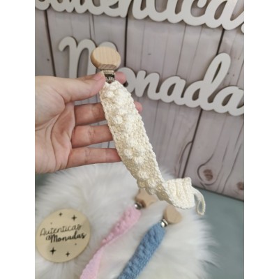 Chupetero personalizado para bebé hecho a mano en crochet | Color y pinza a elegir