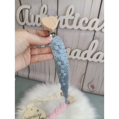 Chupetero personalizado para bebé hecho a mano en crochet | Color y pinza a elegir