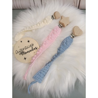 Chupetero personalizado para bebé hecho a mano en crochet | Color y pinza a elegir