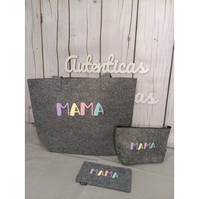 Pack Regalo para Mamá – Bolso de Fieltro Reciclado con Neceser y Funda de Gafas Personalizable