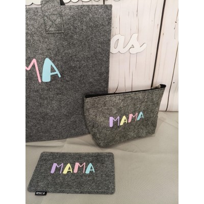 Pack Regalo para Mamá – Bolso de Fieltro Reciclado con Neceser y Funda de Gafas Personalizable