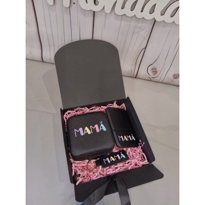 Pack Regalo para Mamá – Joyero, Espejo y Llavero Negro Personalizable con Nombre