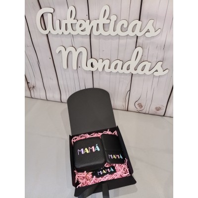Pack Regalo para Mamá – Joyero, Espejo y Llavero Negro Personalizable con Nombre