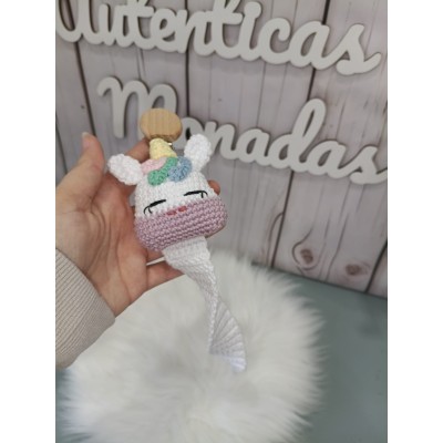 Sujetachupetes unicornio con pinza de madera  Chupetero bebé original hecho a mano