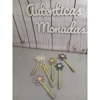 Bolígrafo Flor en Tricotín Personalizado Hecho a Mano