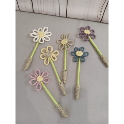 Bolígrafo Flor en Tricotín Personalizado Hecho a Mano