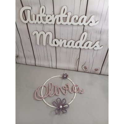 Aro de Tricotín Personalizado con Nombre, Flor y Cuentas de Colores