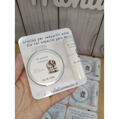 Conjunto bálsamo labial aloe vera y espejo personalizado – Regalo para eventos