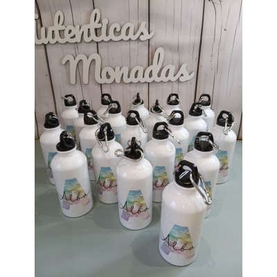 Botella de aluminio 400 ml personalizable con nombre e inicial – Regalo para bodas, bautizos y comuniones