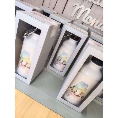 Botella de aluminio 400 ml personalizable con nombre e inicial – Regalo para bodas, bautizos y comuniones
