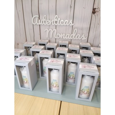 Botella de aluminio 400 ml personalizable con nombre e inicial – Regalo para bodas, bautizos y comuniones