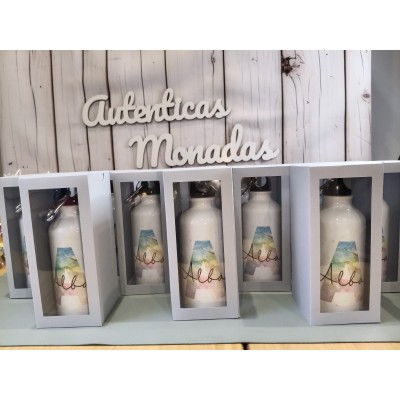 Botella de aluminio 400 ml personalizable con nombre e inicial – Regalo para bodas, bautizos y comuniones