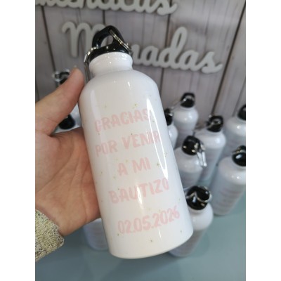 Botella de aluminio 400 ml personalizable con nombre e inicial – Regalo para bodas, bautizos y comuniones