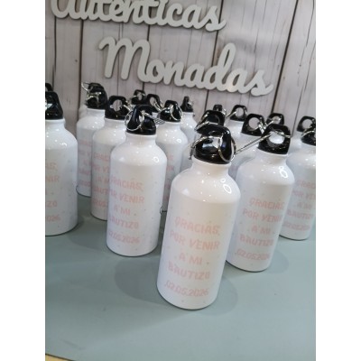 Botella de aluminio 400 ml personalizable con nombre e inicial – Regalo para bodas, bautizos y comuniones