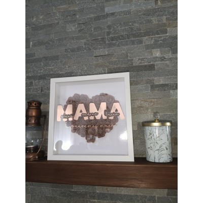 Cuadro Personalizado para Mamá con Nombres de los Hijos y Flores – Marco Blanco 25x25 cm