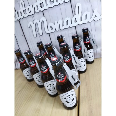 Cerveza mini Estrella Galicia con abridor personalizado – Regalo para eventos hombres