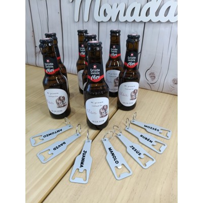 Cerveza mini Estrella Galicia con abridor personalizado – Regalo para eventos hombres