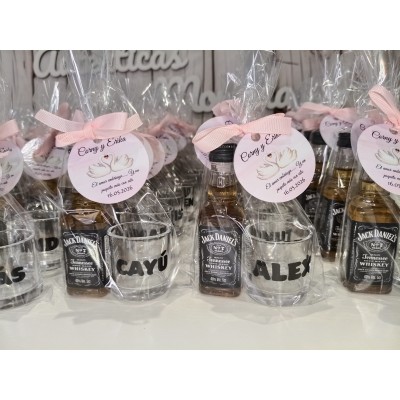 Mini Botella de Licor con Vaso de Cristal Personalizado para Eventos